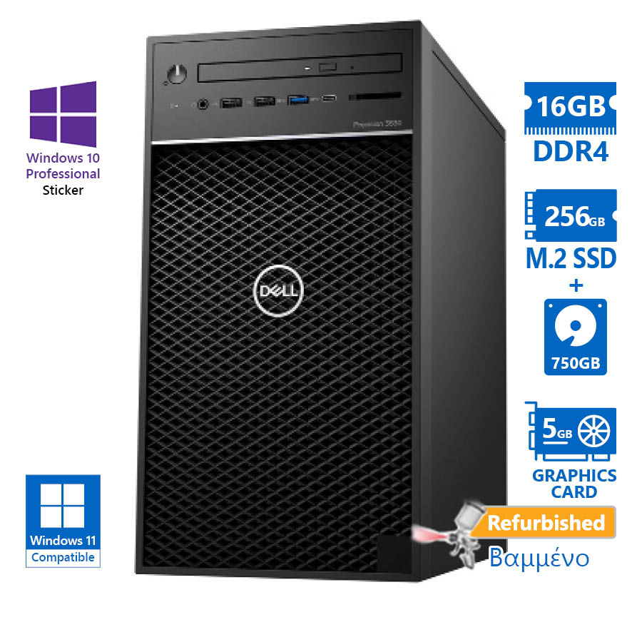 Dell Precision 3630 Tower Xeon E-2174G(4-Cores)/16GB DDR4/256GB M.2 SSD & 750GB/Nvidia 5GB/DVD/10P G