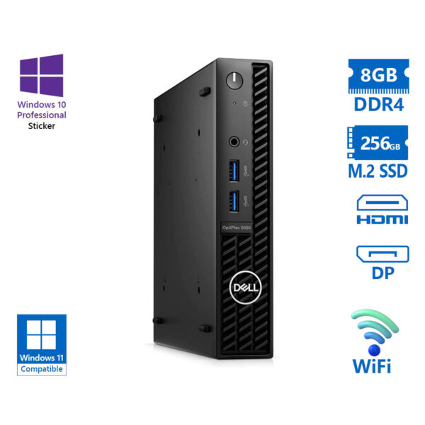 Dell Optiplex 3000 DM WiFi i5-12500T/8GB DDR4/256GB M.2 SSD/No ODD/10P Grade A Refurbished PC